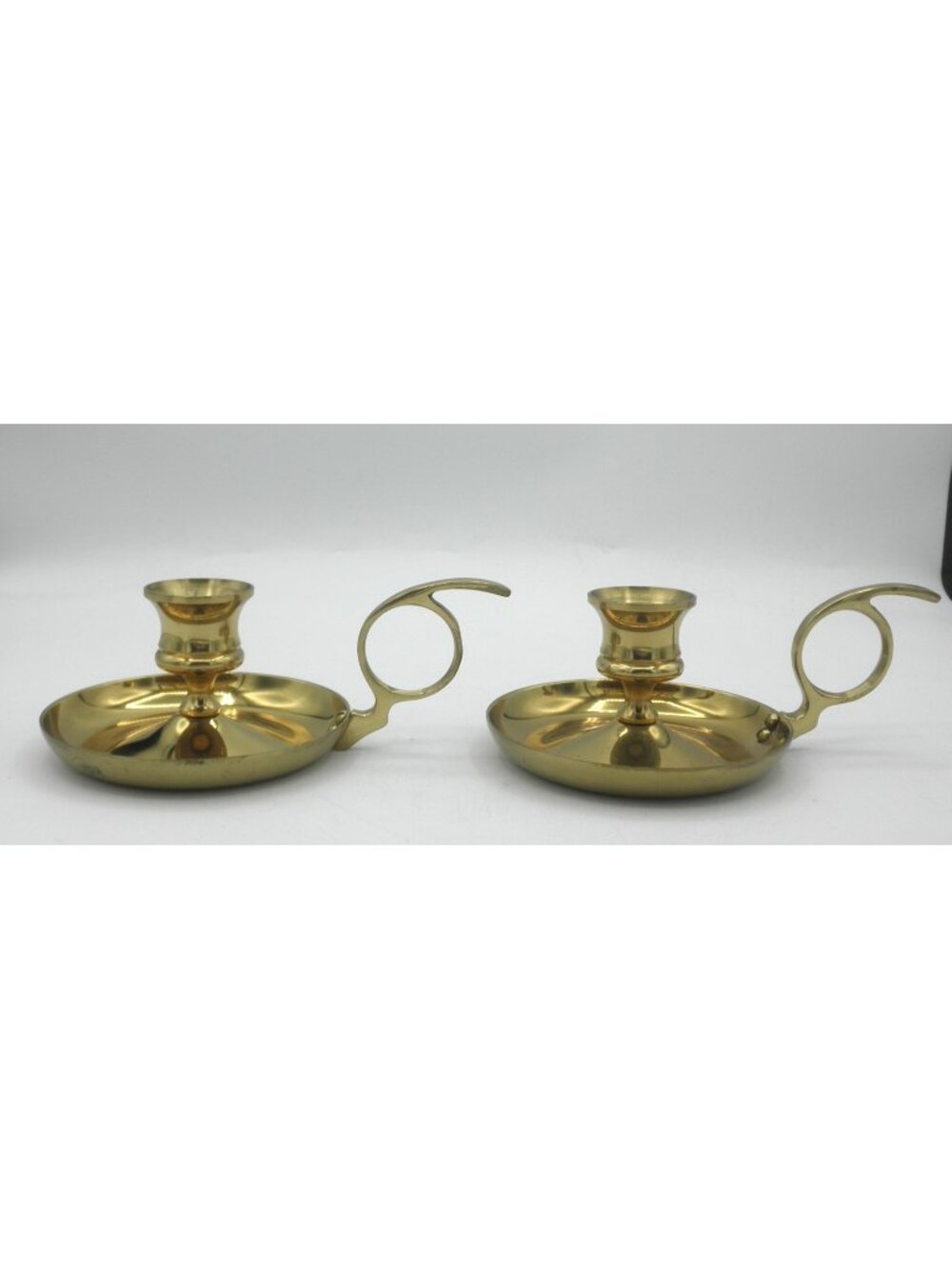 VTG Solid Polished Brass Chamberstick Candle Holders with Finger Loops Set of 2